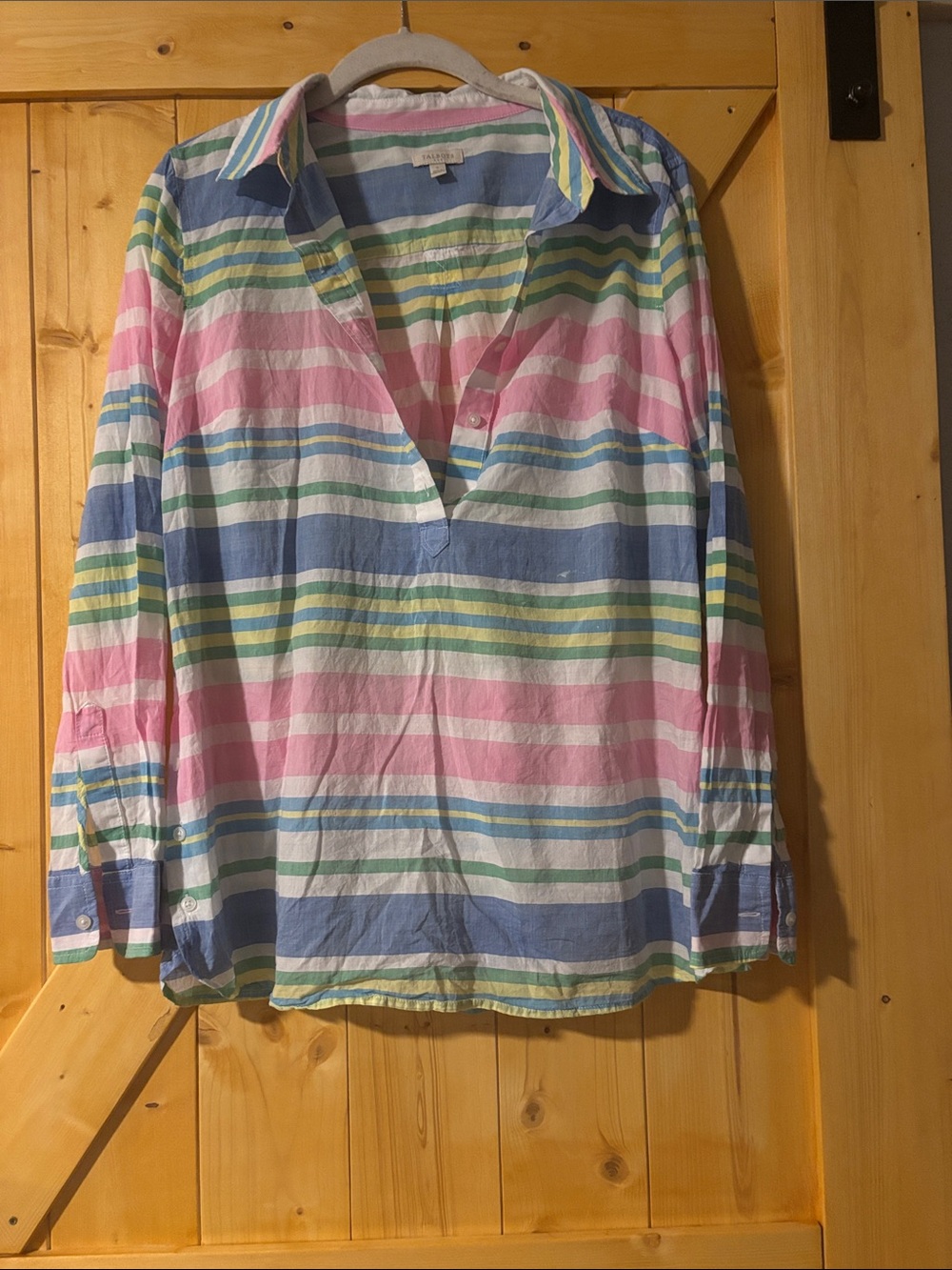 Talbots semi-sheer long-sleeved multicolor striped button-top‎ Swim Cover Size S
